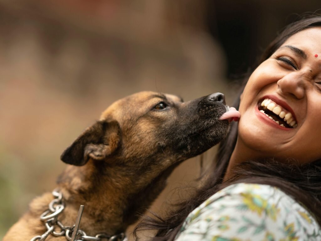 Why Do Dogs Lick You? 7 Amazing Reasons and When to Worry A happy dog showing why do dogs lick you while licking a smiling woman's face