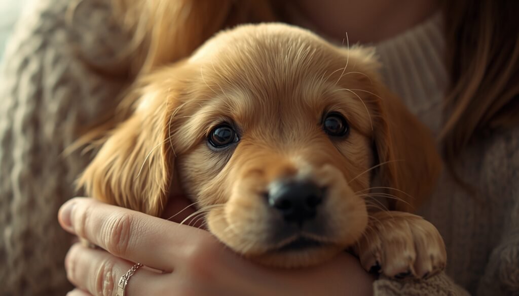 puppy leaning on owner affection