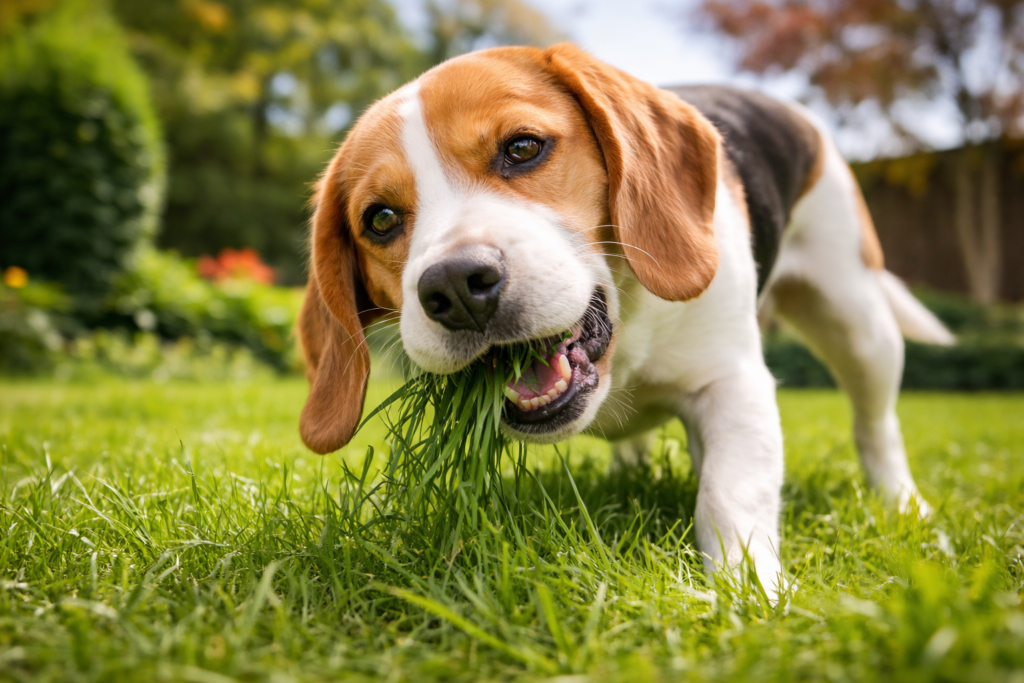 Why Do Dogs Eat Grass? Is It Normal or a Sign of Something Else? Beagle puppy eating grass - why do dogs eat grass