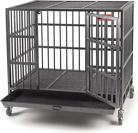 The empty ProSelect Empire heavy-duty steel dog crate showcasing its indestructible thick metal bars, grated floor, and slide-out tray.