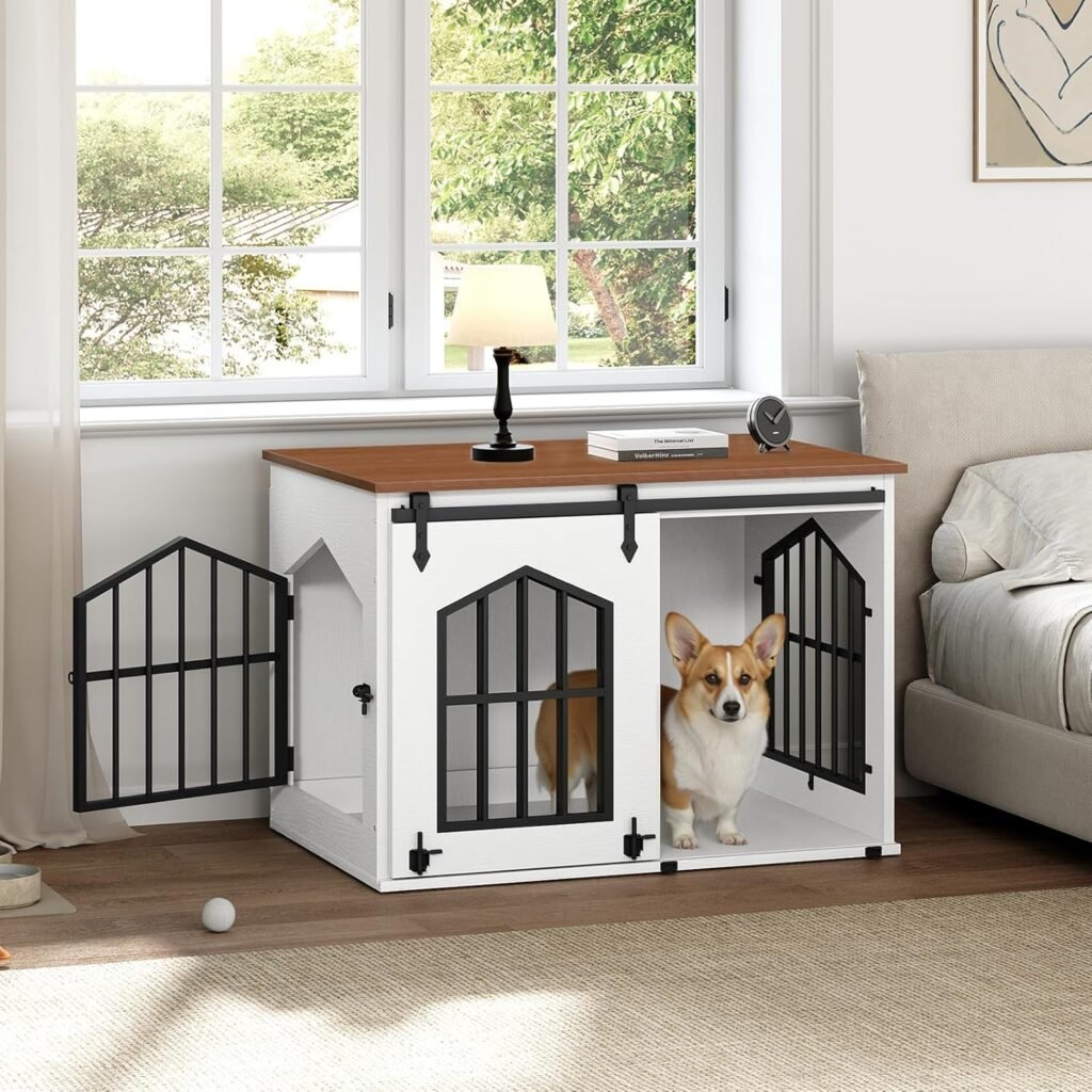 mahancris white farmhouse dog crate nightstand