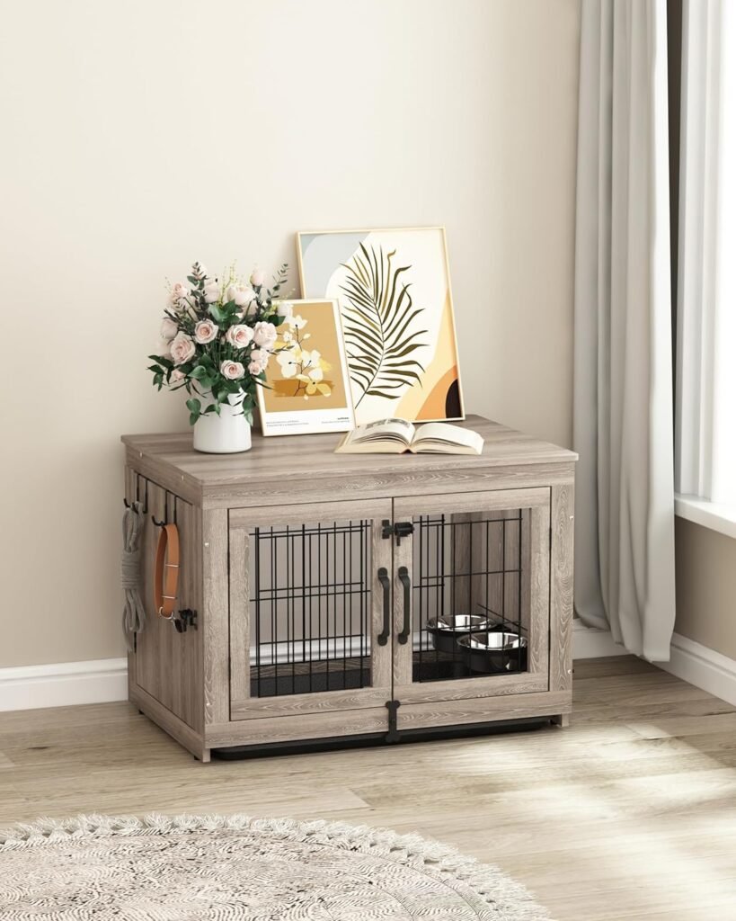 piskyet dog crate furniture with rotatable bowls2