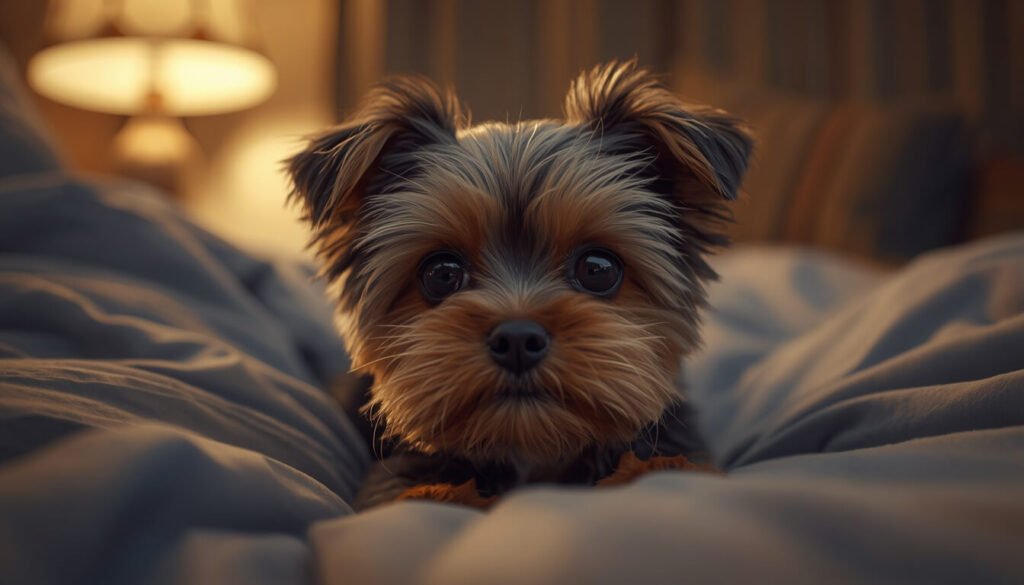 Why Does My Dog Make a Honking Noise? (4 Simple Ways to Stop It Fast) A worried small dog on a bed representing a canine honking noise episode