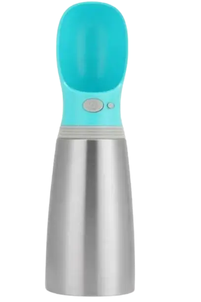 MalsiPree insulated stainless steel dog water bottle for keeping pets hydrated on summer walks.