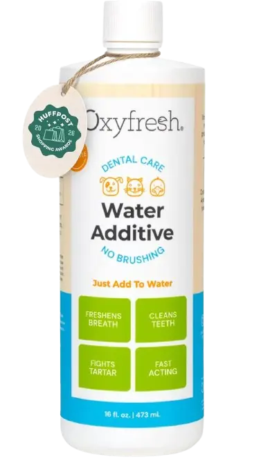 Oxyfresh pet water additive to help fix bad dog breath and cure when your dog breath smells like fish