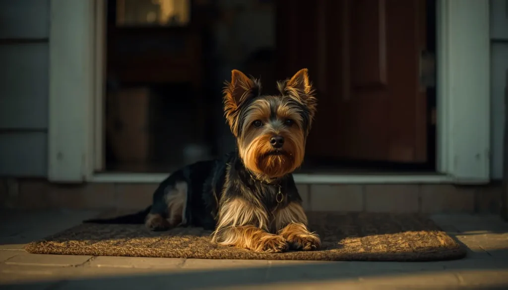 Yorkshire Terrier showing signs of different types of dog anxiety