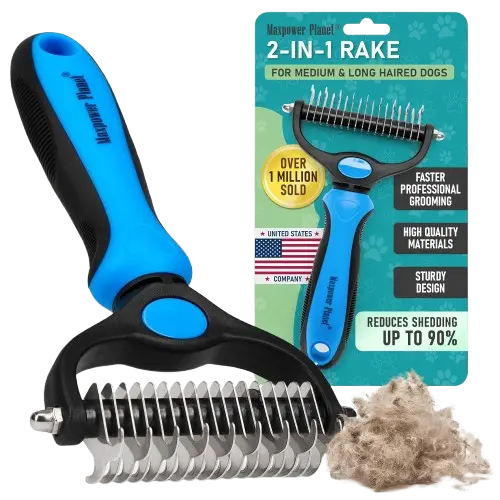 Maxpower Planet dual-sided undercoat rake and deshedding brush for dogs to remove loose fur and mats